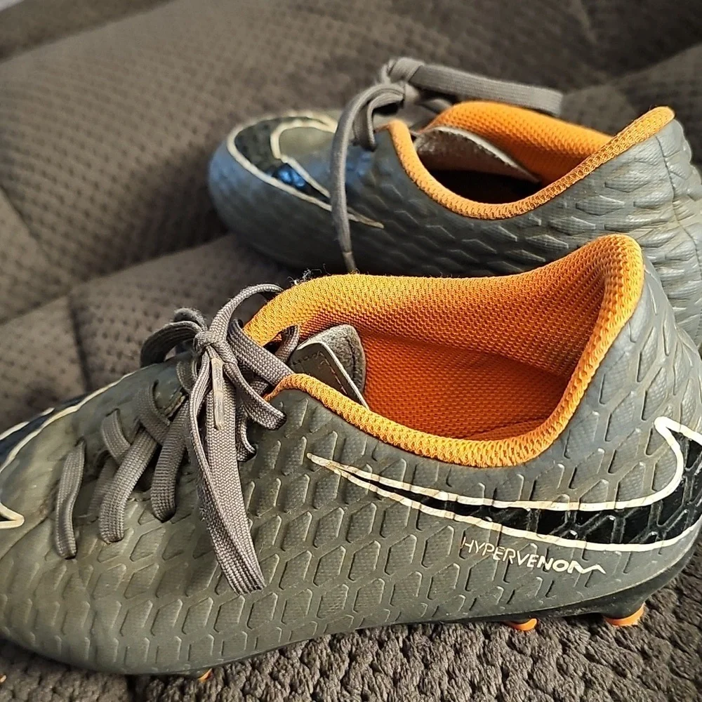 Nike HyperVenom Kids Gray and Orange Soccer Shoes